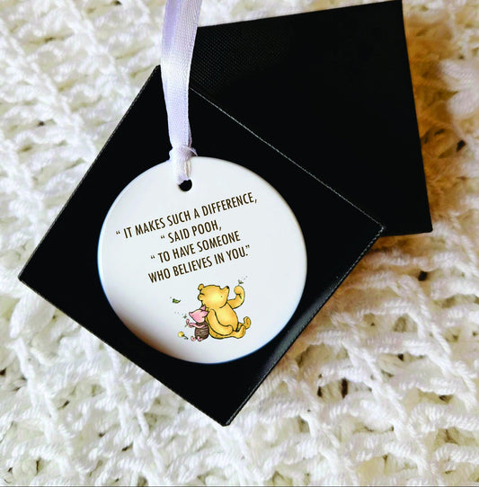 Winnie the Pooh Teacher Christmas Bauble - Unique Gift, Ceramic Ornament, Teacher Christmas Gift, It makes such a difference