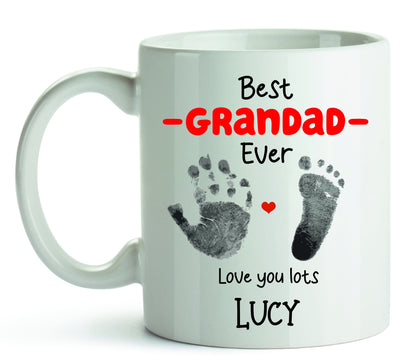 Personalised Best Daddy Ever Mug, Hand & Foot Print Mug - Best Grandad Ever Gift - Grandparent Mug