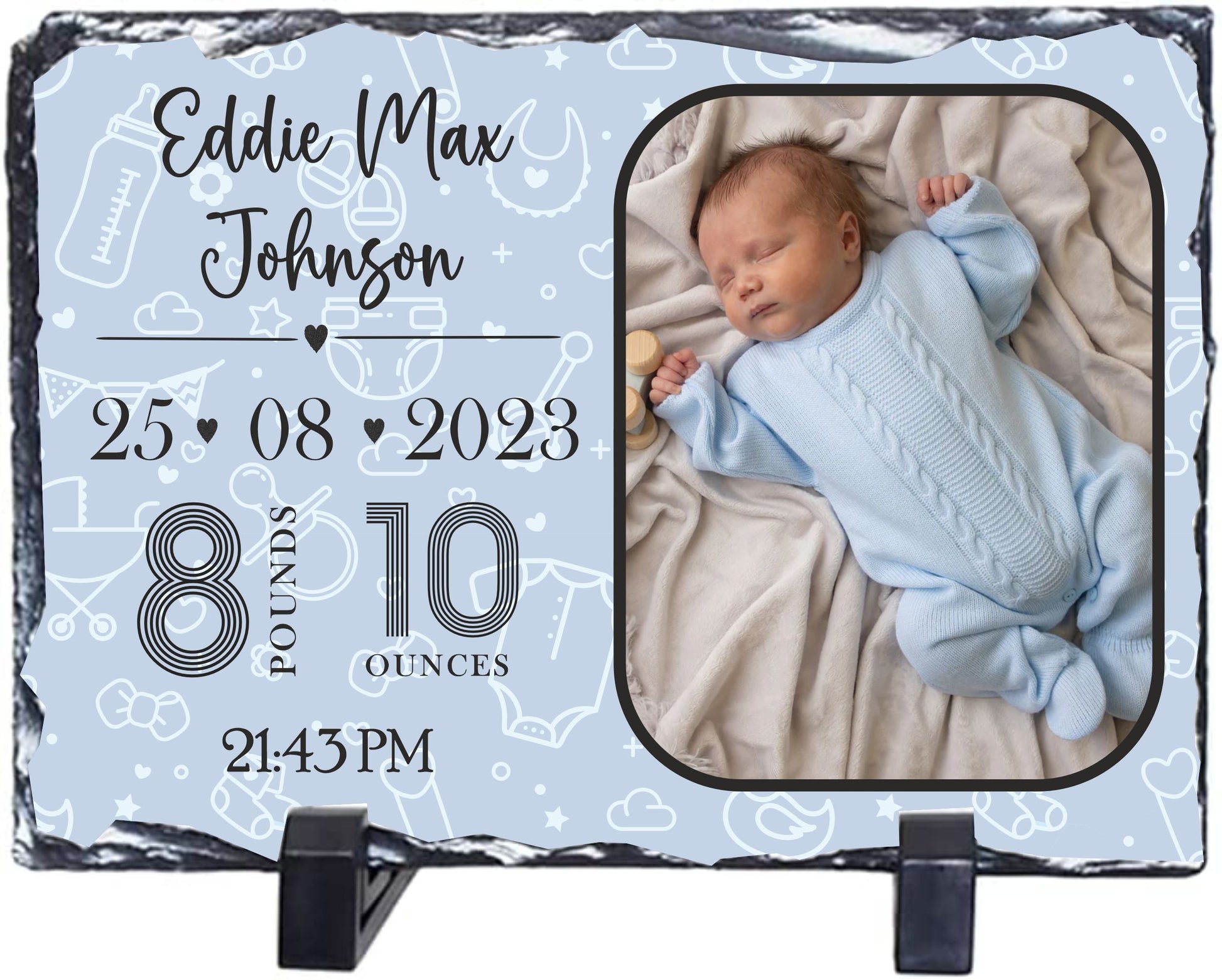 Personalised NEW BABY Photo Slate, Baby Birth Announcement Slate Plaque, Photo Slate Gift for New Mum & Dad - New Baby Keepsake