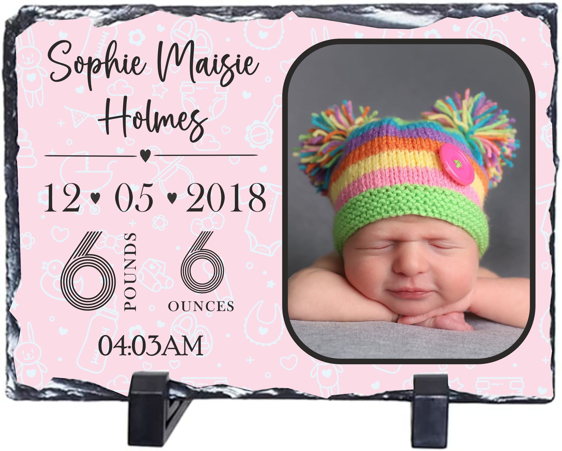 Personalised NEW BABY Photo Slate, Baby Birth Announcement Slate Plaque, Photo Slate Gift for New Mum & Dad - New Baby Keepsake