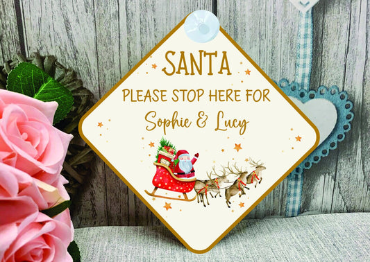 Personalised Santa Stop Here Sign - Christmas Decoration, Christmas Window Stop here Sign, Christmas Gift for Kids