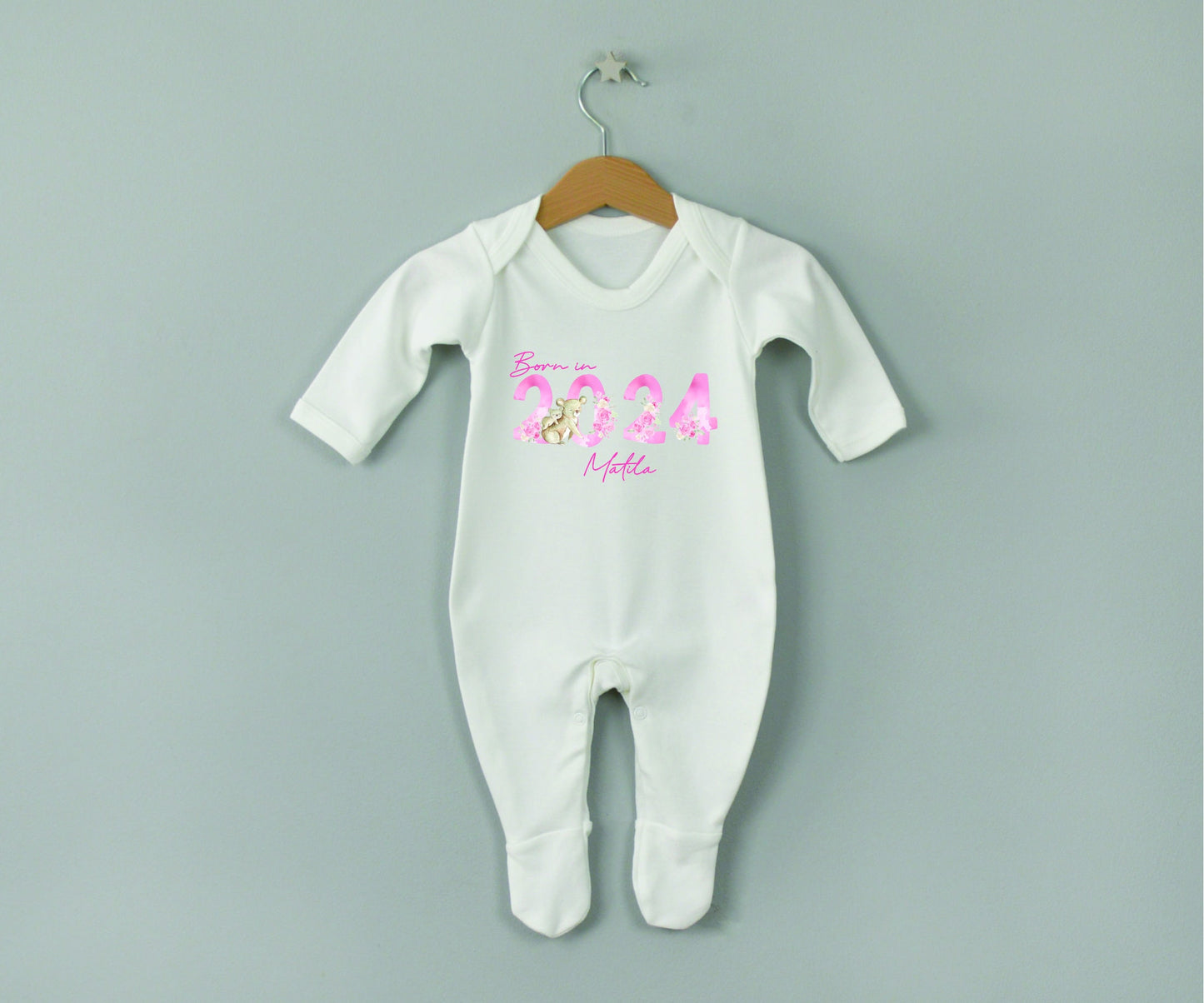 Personalised Born In 2024 Baby Rompersuit- New Baby Sleepsuit - Welcome to the World - Hello Baby