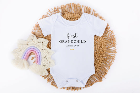 Personalised baby announcement baby vest/romper - first grandchild - grandparents pregnancy announcement outfit