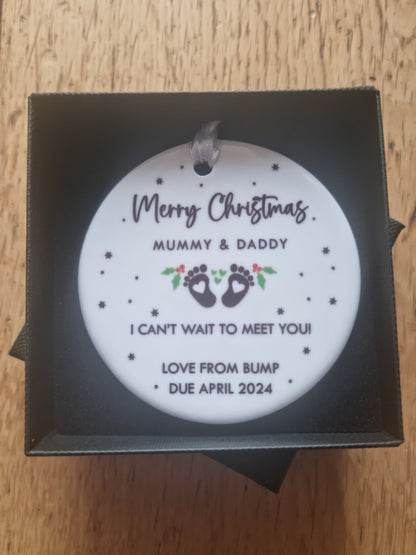 Personalised Bump First Christmas Bauble, Expecting Parents Christmas Tree Ornament, Baby Announcement