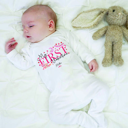 Personalised My First Valentines Sleepsuit Baby Girl / Boy Outfit First Valentines 1st Valentines - Valentines Day