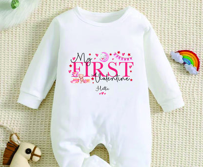 Personalised My First Valentines Sleepsuit Baby Girl / Boy Outfit First Valentines 1st Valentines - Valentines Day