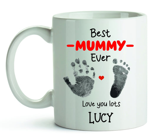 Personalised Best Mummy Ever Mug, Hand & Foot Print Mug - Best Nanny Ever Gift