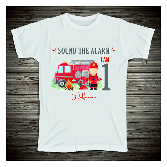 Personalised Fire Engine 1st or 2nd Birthday T-shirt Little Boy - One/Two Today - Fire Engine Birthday theme