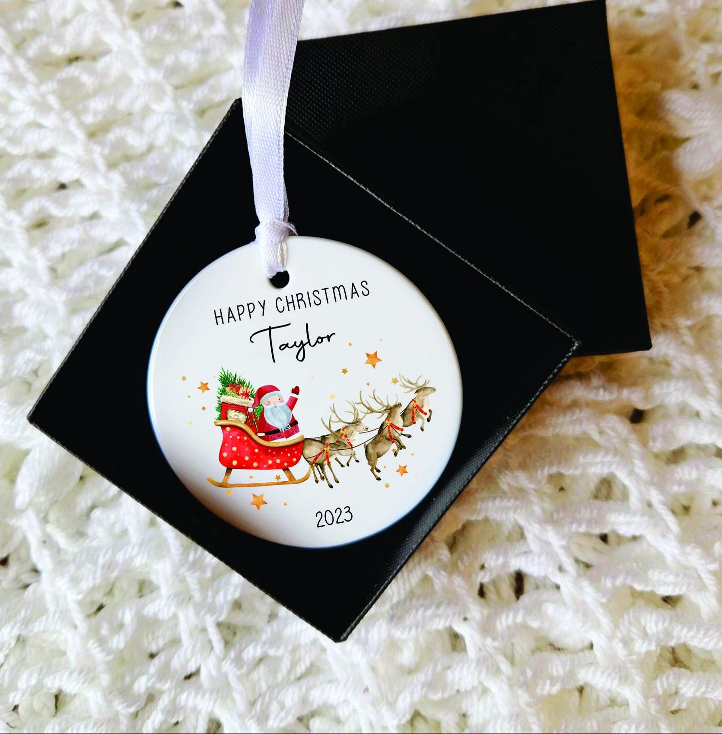 Personalised Christmas Bauble Baby's 1st Christmas Baubles - Baby Girl/Boy First Christmas My 1st Christmas Ornament - Santa Sleigh