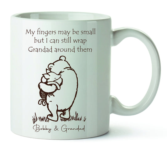 Personalised Classic Winnie the Pooh - My Fingers may be small but I can still wrap Grandad around them - Mug /Coaster for Grandad / Grandpa