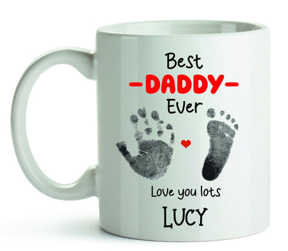 Personalised Best Daddy Ever Mug, Hand & Foot Print Mug - Best Grandad Ever Gift - Grandparent Mug