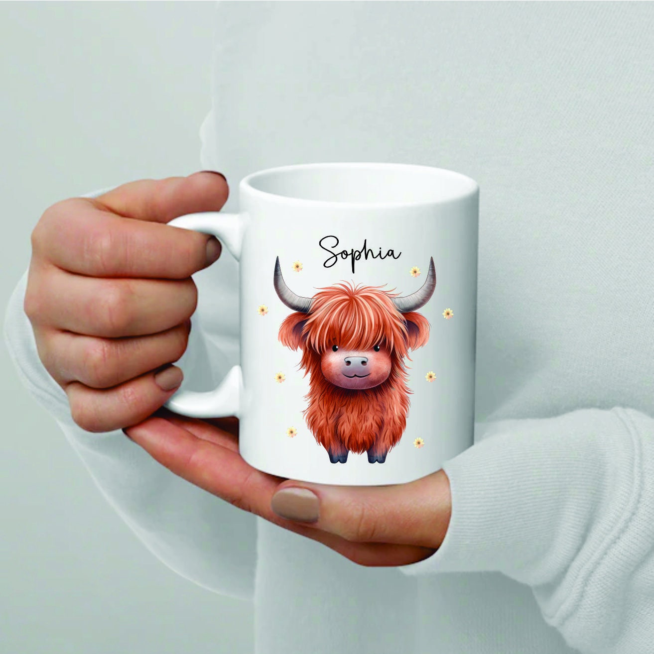 Personalised Highland Cow Mug / Coaster for Mum / Mummy - Set - Cute Highland Cow - Mother's Day