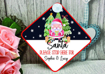 Personalised Santa Stop Here Sign - Christmas Decoration, Christmas Window Stop here Sign, Christmas Gift for Kids