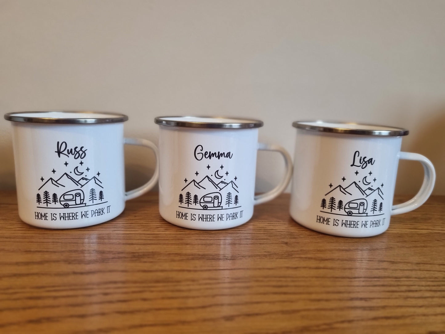 Personalised Caravan Mugs, Caravan Enamel Mug, Family Caravan mugs - Camping - Travel Mugs