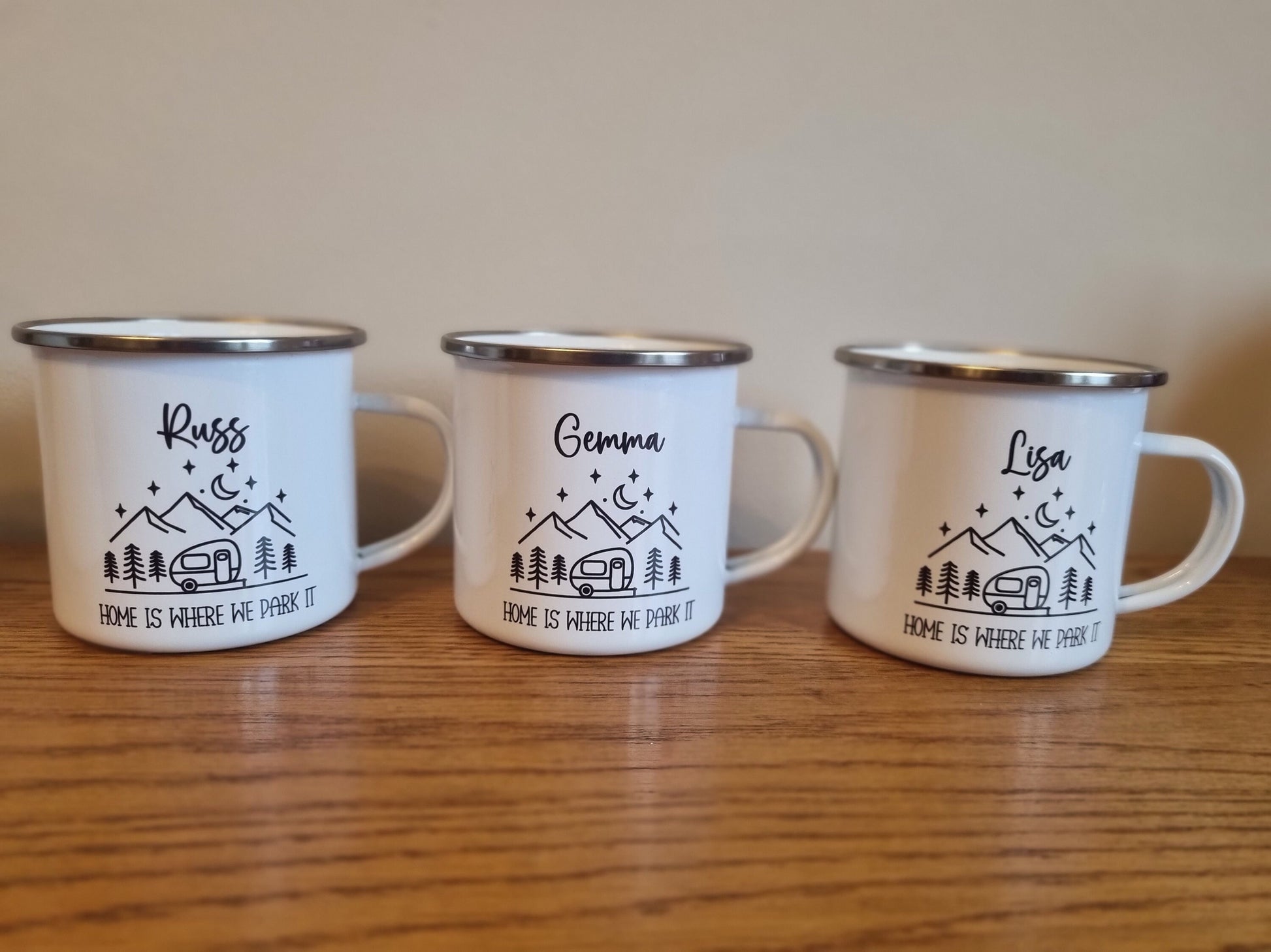 Personalised Caravan Mugs, Caravan Enamel Mug, Family Caravan mugs - Camping - Travel Mugs