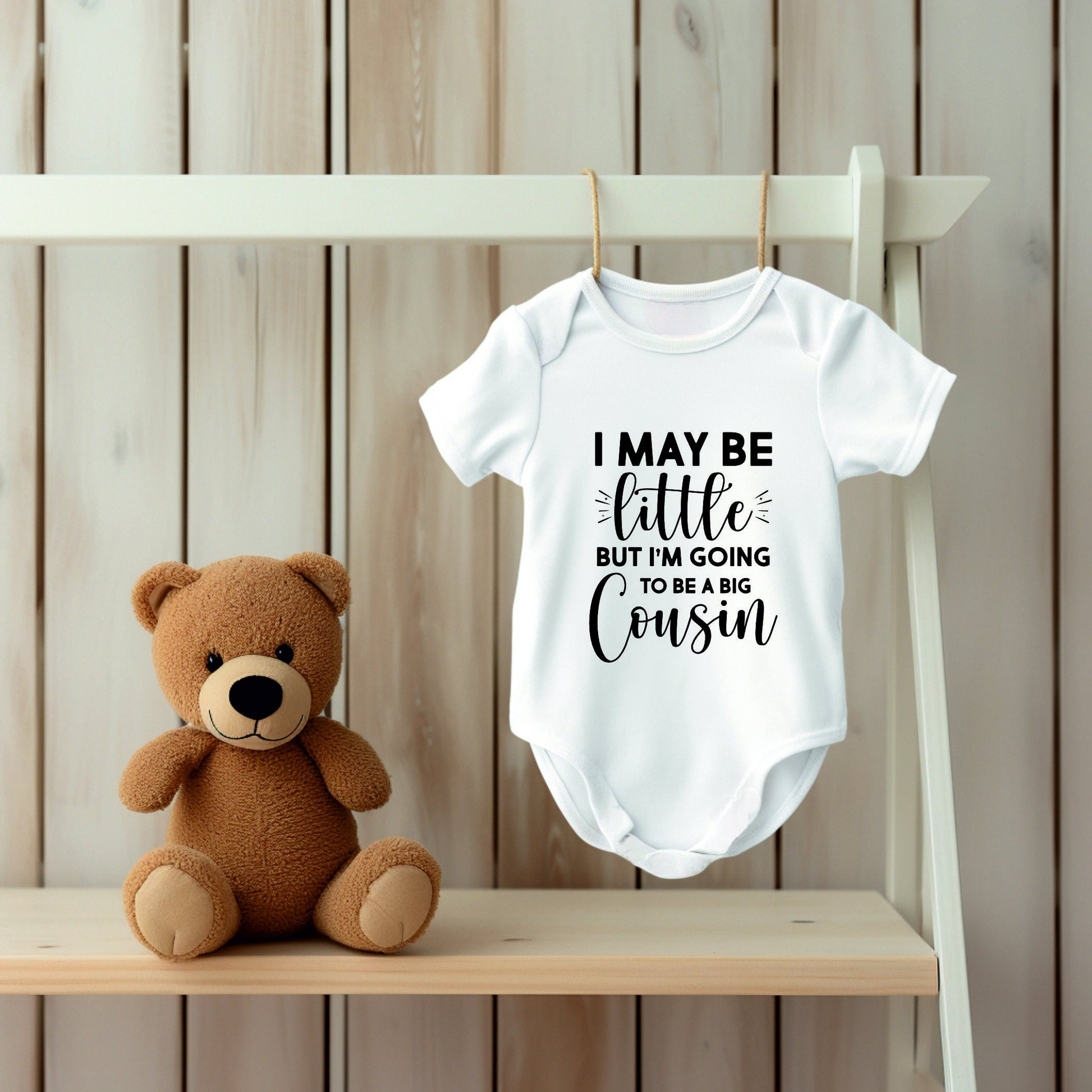 I May Be Little But I'm Going to Be A Big Cousin, Sibling Baby Vest/ Rompersuit or T-shirt Pregnancy announcement