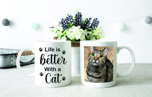 Personalised Life is better with a Cat Mug - Cat Mum Mug - Cat Mummy Gift Idea - Cat Photo Mug