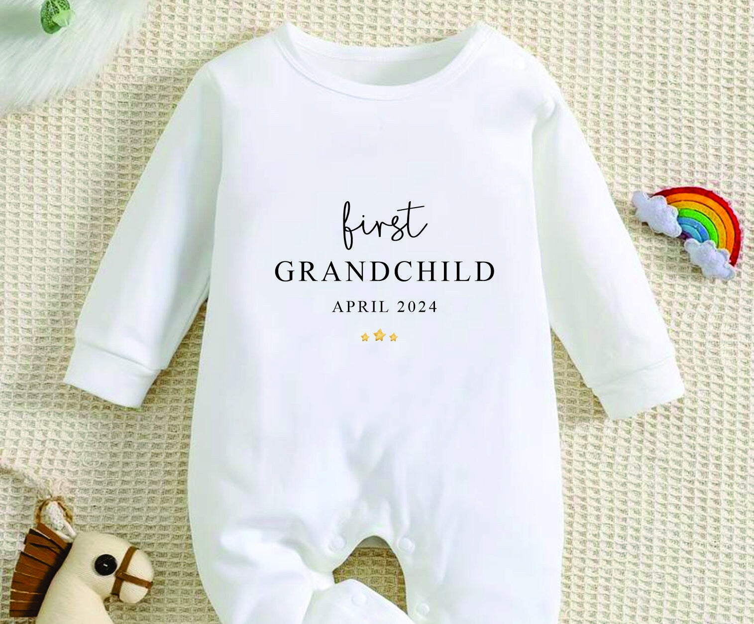 Personalised baby announcement baby vest/romper - first grandchild - grandparents pregnancy announcement outfit