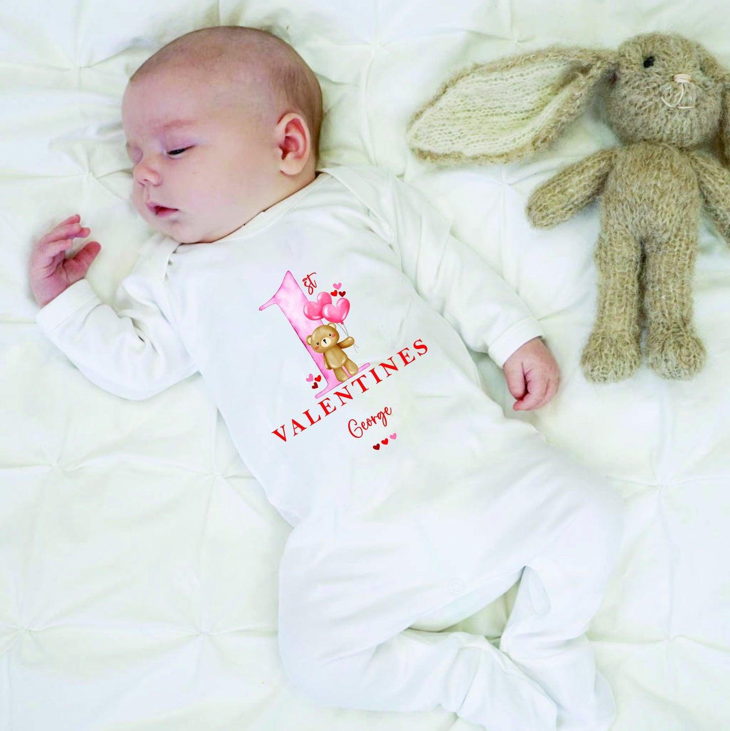 Personalised My First Valentines Sleepsuit Baby Girl / Boy Outfit First Valentines 1st Valentines - Valentines Day