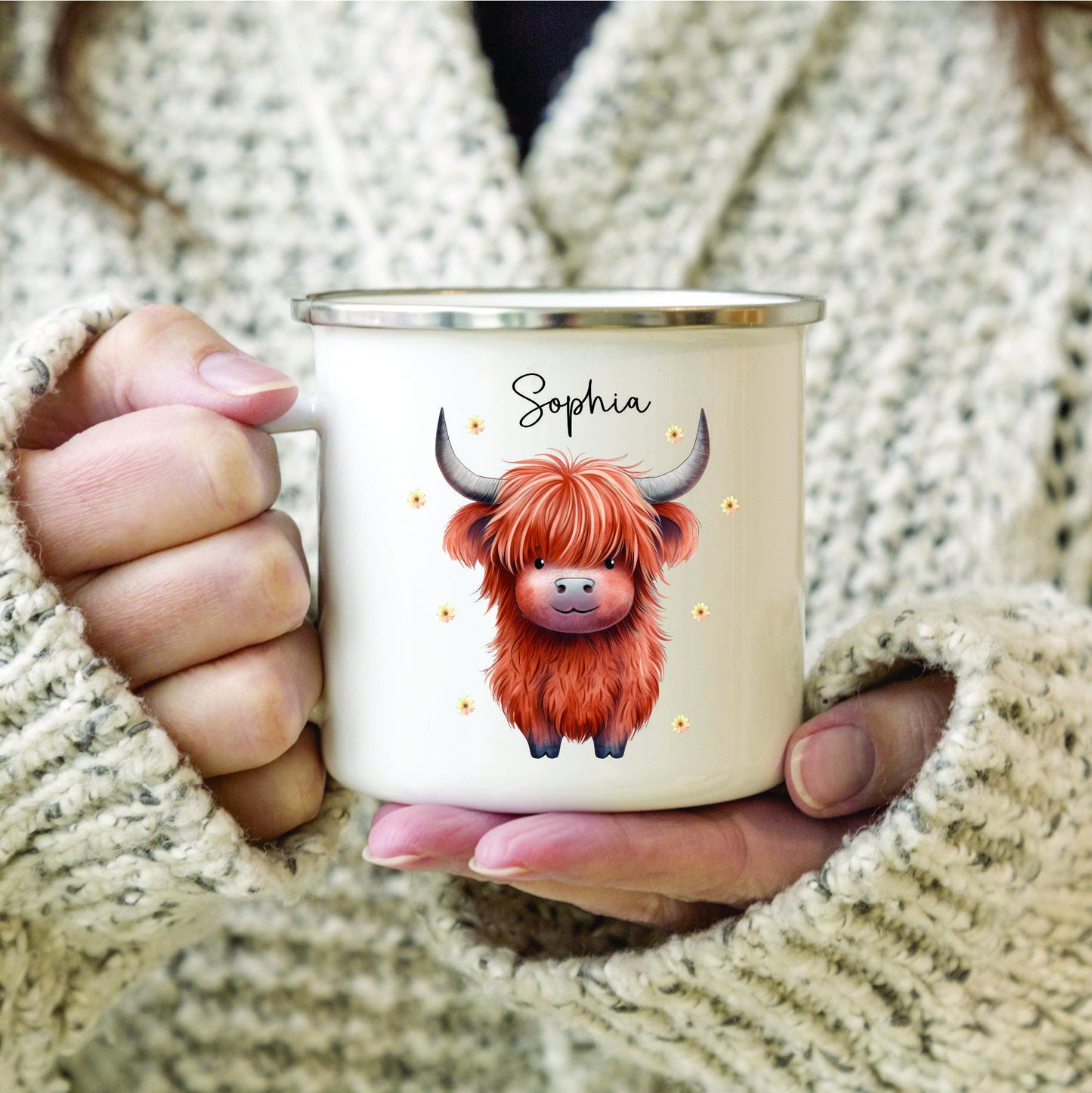 Personalised Highland Cow Mug / Coaster for Mum / Mummy - Set - Cute Highland Cow - Mother's Day