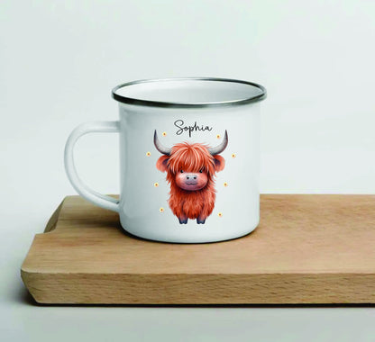 Personalised Highland Cow Mug / Coaster for Mum / Mummy - Set - Cute Highland Cow - Mother's Day