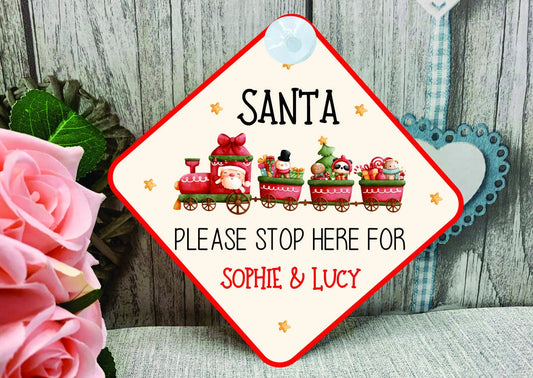 Personalised Santa Stop Here Sign - Christmas Decoration, Christmas Window Stop here Sign, Christmas Gift for Kids