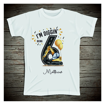 Personalised I'm Diggin Being Birthday T-shirt Little Boy - Diggers Aged T-shirt - Diggers Birthday 1-10 yearstheme