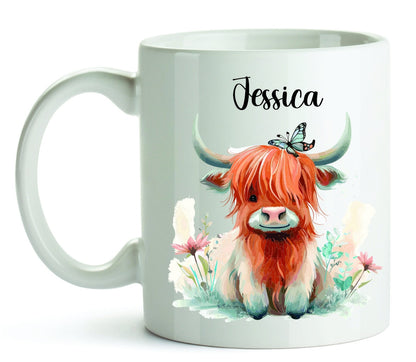 Personalised Highland Cow Mug / Coaster for Mum / Mummy - Set - Cute Highland Cow - Mother's Day