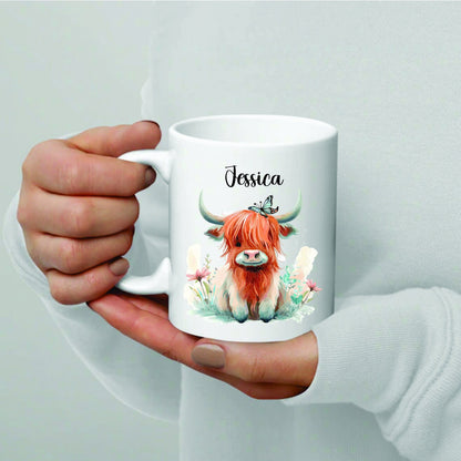 Personalised Highland Cow Mug / Coaster for Mum / Mummy - Set - Cute Highland Cow - Mother's Day