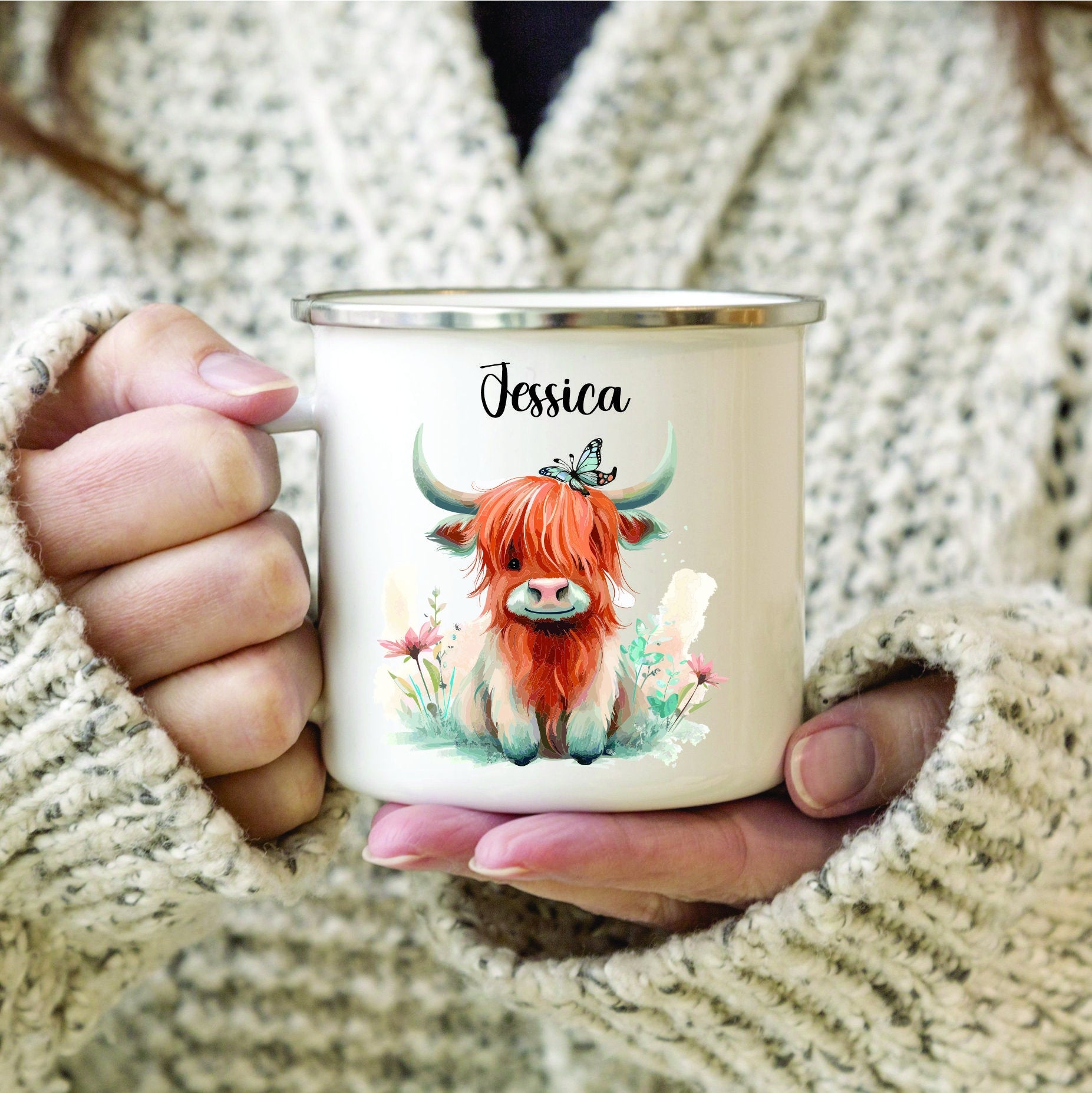 Personalised Highland Cow Mug / Coaster for Mum / Mummy - Set - Cute Highland Cow - Mother's Day