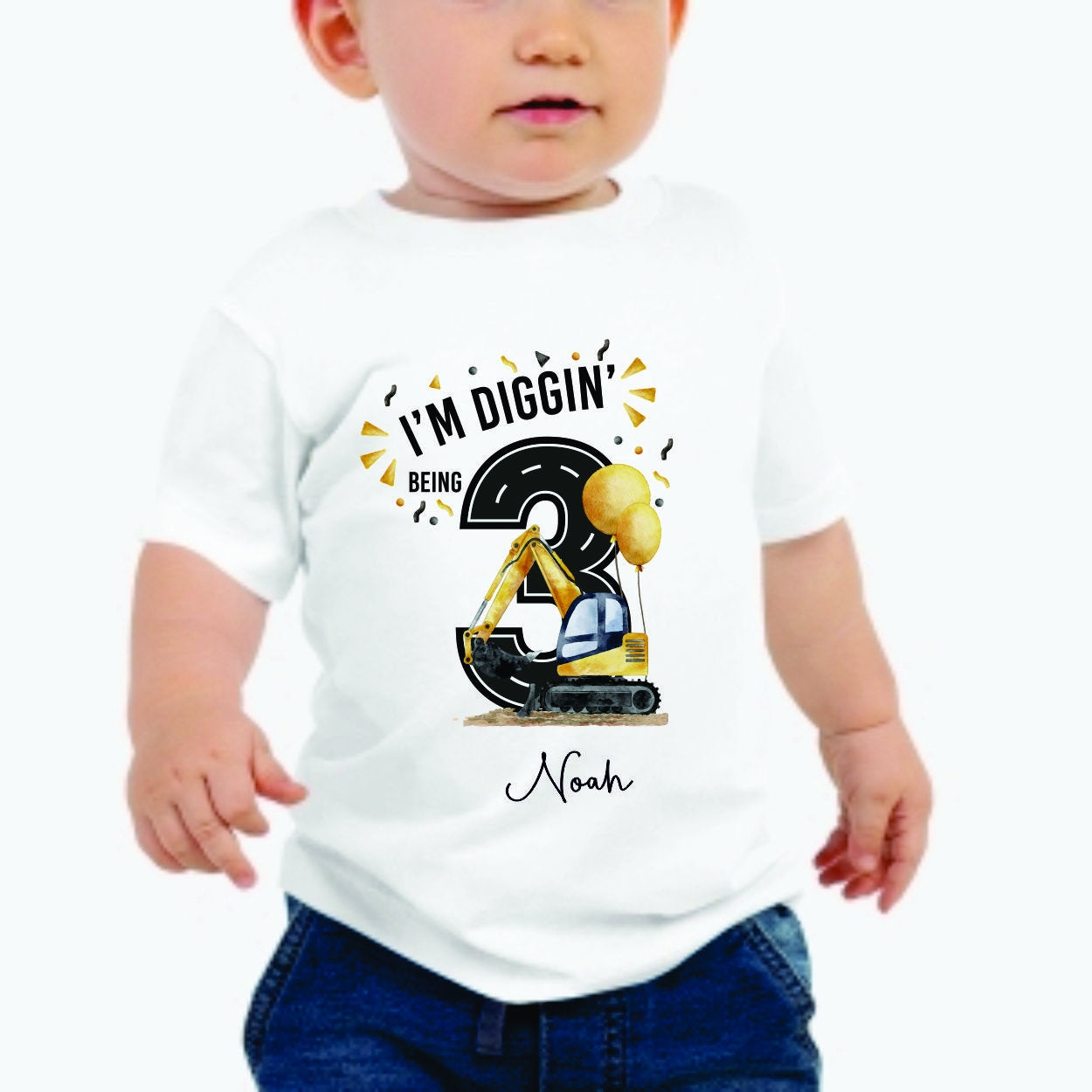 Personalised I'm Diggin Being Birthday T-shirt Little Boy - Diggers Aged T-shirt - Diggers Birthday 1-10 yearstheme