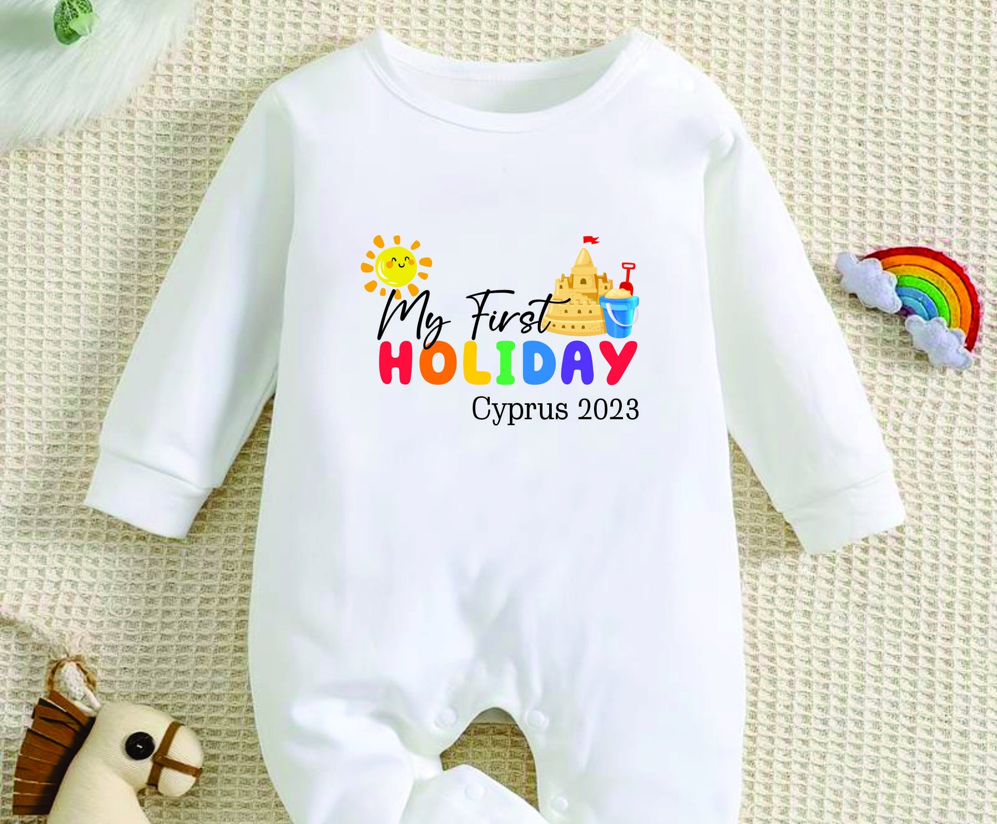 Personalised My First Holiday Kids T-Shirt, Baby Vest Vacation Kids T-shirt, baby Grow