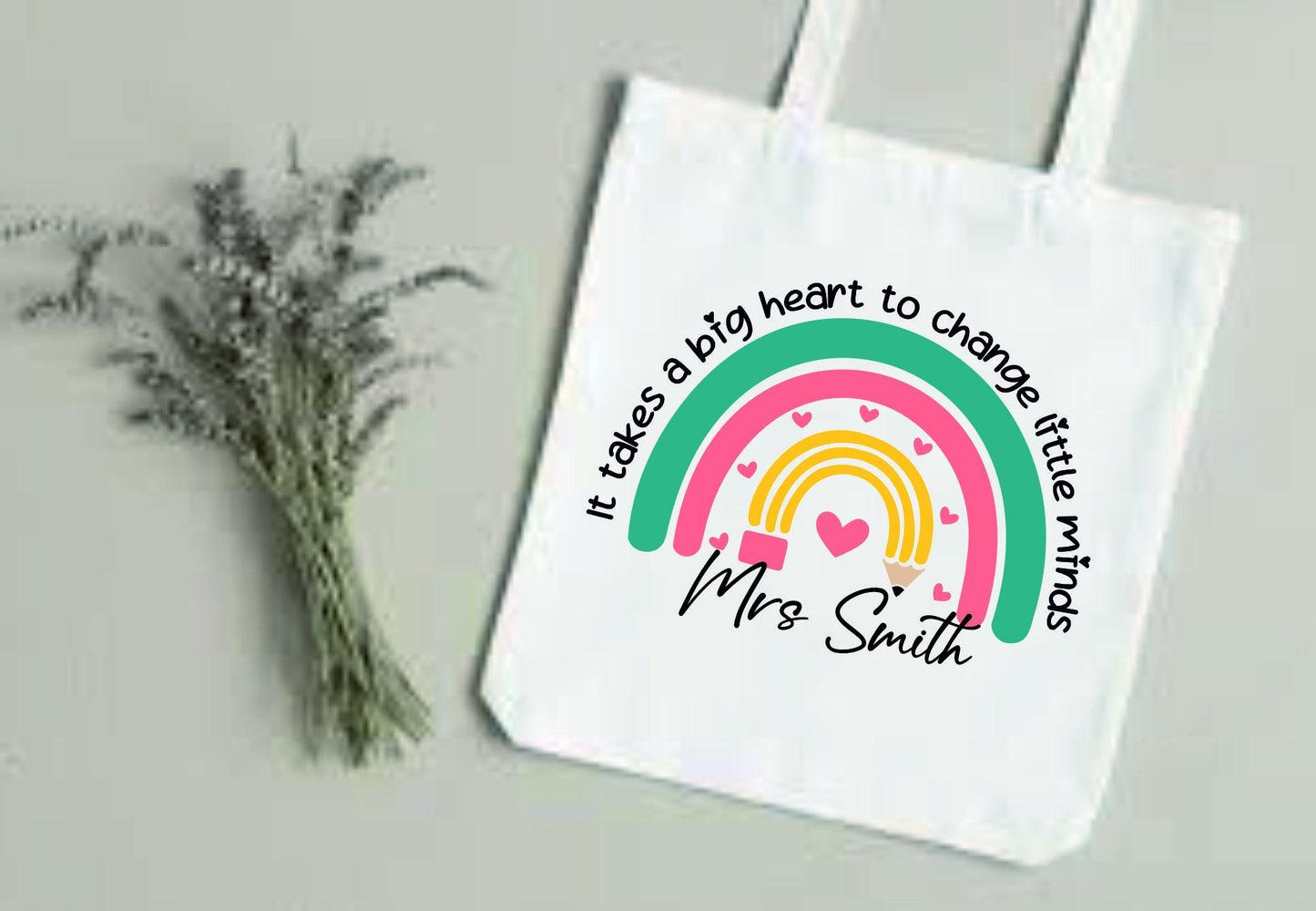 Personalised Teacher It take a big heart to change little minds Tote Bag | Thank You Teacher Gift