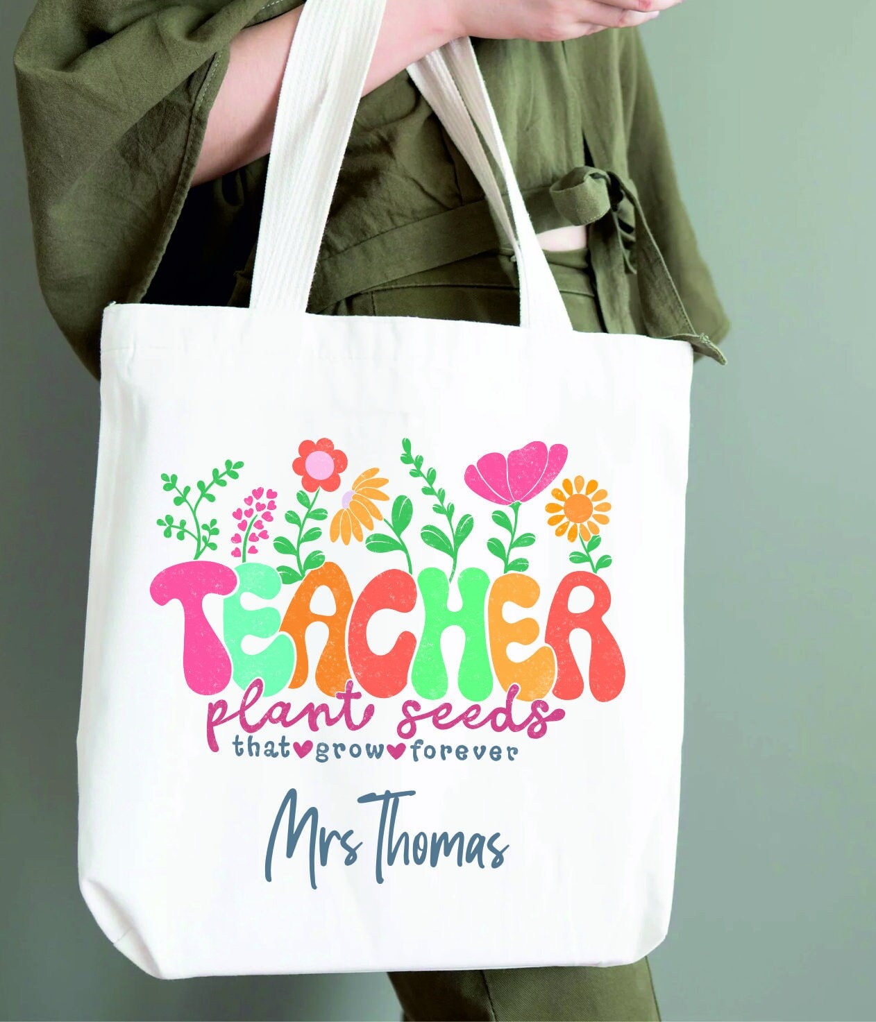 Personalised Teacher Plant Seeds To Grow Forever Tote Bag | Thank You Teacher Gift