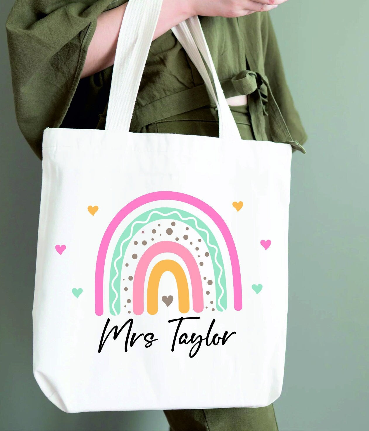 Personalised Teacher Rainbow Tote Bag | Thank You Teacher Gift